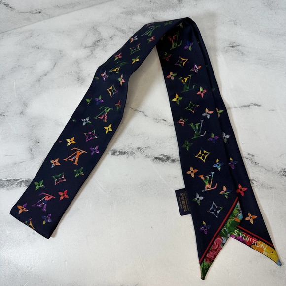 ❌❌ LOUIS VUITTON Garden Bandeau Silk Scarf BB LV Blue Roses Monogram flowers NEW - Picture 6 of 10